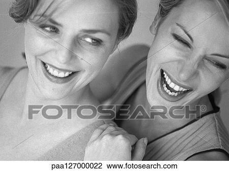 Two women smiling, close-up, b&w View Large Photo Image Stock Image - Two women smiling, close-up, b&w. Fotosearch