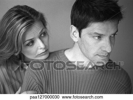 Woman leaning head on man's shoulder, b&w View Large Photo Image Stock Image - Woman leaning head on man's shoulder, b&w. Fotosearch