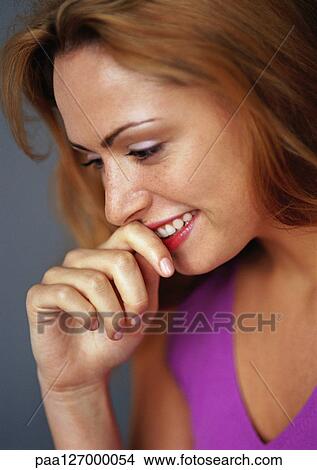 Woman smiling, close-up View Large Photo Image Picture - Woman smiling, close-up. Fotosearch