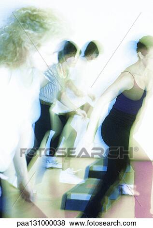 Women doing step aerobics View Large Photo Image Stock Photo - Women doing step aerobics. Fotosearch