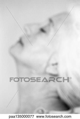 Mature woman with head back, side view, close-up, portrait, b&w View Large Photo Image Stock Photo - Mature woman with head back, side view, close-up, portrait, b&w. Fotosearch
