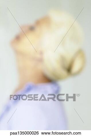 Mature woman with head back, side view, close-up, portrait, blurred View Large Photo Image Stock Photograph - Mature woman with head back, side view, close-up, portrait, blurred. Fotosearch