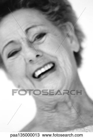 Senior woman laughing, close-up, portrait, b&w View Large Photo Image Stock Image - Senior woman laughing, close-up, portrait, b&w. Fotosearch