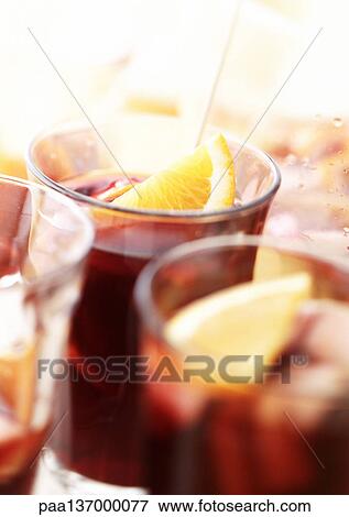 Stock Photo - Three glasses of Sangria, close-up.. Fotosearch