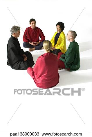 Group of people sitting on floor indian style, meditating View Large Photo Image Stock Image - Group of people sitting on floor indian style, meditating. Fotosearch