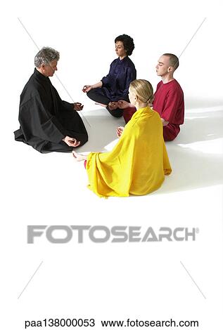 People sitting on floor in lotus position, meditating View Large Photo Image Stock Image - People sitting on floor in lotus position, meditating. Fotosearch