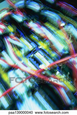 Stock Image - Computer wiring, blurred, close-up.. Fotosearch