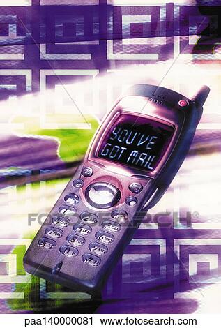 Clip Art - Cell phone, "You've Got Mail" message on screen, digital composite.. Fotosearch
