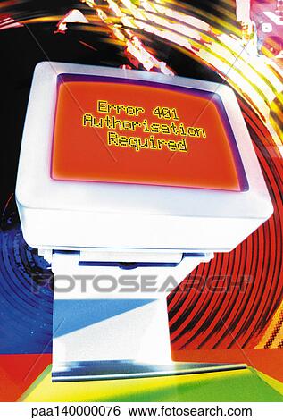 Computer, "Authorization Required" message on screen, digital composite View Large Illustration Stock Illustration - Computer, "Authorization Required" message on screen, digital composite. Fotosearch