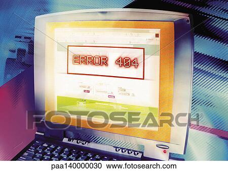 Computer, "Error" message on screen, digital composite. View Large Illustration Clipart - Computer, "Error" message on screen, digital composite.. Fotosearch