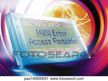 Computer monitor floating in cyberspace, "Error" message on screen, digital composite. View Large Illustration Clip Art - Computer monitor floating in cyberspace, "Error" message on screen, digital composite.. Fotosearch