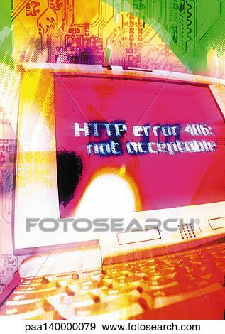 Stock Illustration - Computer, "Not Acceptable" message on screen, digital composite.. Fotosearch