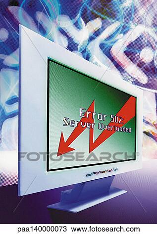 Drawing - Computer, "Server Overloaded" message on screen, digital composite.. Fotosearch