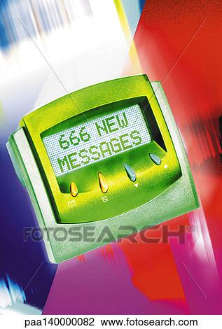 Drawing - Pager, "666 New Messages" text on screen, digital composite.. Fotosearch