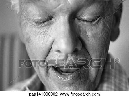 Senior man with eyes closed, close-up, b&w. View Large Photo Image Stock Image - Senior man with eyes closed, close-up, b&w.. Fotosearch