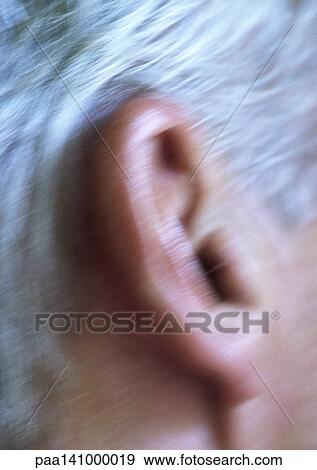 Stock Photo - Senior man's ear, extreme close-up, blurred. Fotosearch