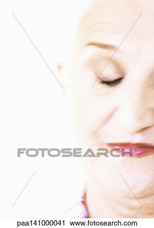 Senior woman, eyes closed, partial view of face, portrait. View Large Photo Image Stock Image - Senior woman, eyes closed, partial view of face, portrait.. Fotosearch