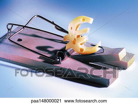 Clip Art - Euro sign cheese on mouse trap.. Fotosearch