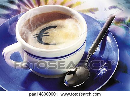 Euro sign in cup of coffee. View Large Illustration Clip Art - Euro sign in cup of coffee.. Fotosearch
