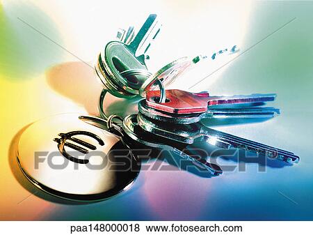 Euro sign keychain and keys. View Large Illustration Stock Illustration - Euro sign keychain and keys.. Fotosearch