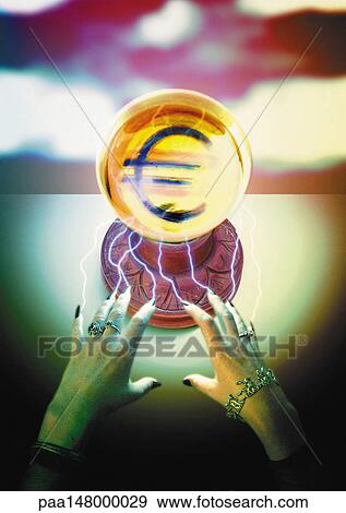 Euro sign materializing in crystal ball. View Large Illustration Stock Illustration - Euro sign materializing in crystal ball.. Fotosearch