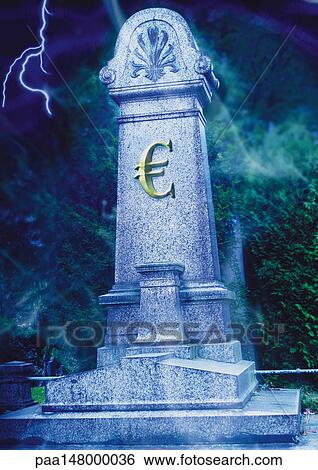 Euro sign on a grave stone. View Large Illustration Stock Illustration - Euro sign on a grave stone.. Fotosearch