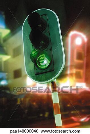 Clipart - Euro sign on green traffic light.. Fotosearch