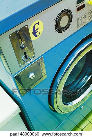 Euro sign on public washing machine. View Large Illustration Clipart - Euro sign on public washing machine.. Fotosearch