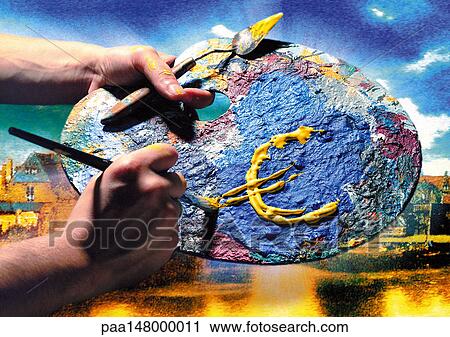 Clip Art - Euro sign painted on painter's palette.. Fotosearch