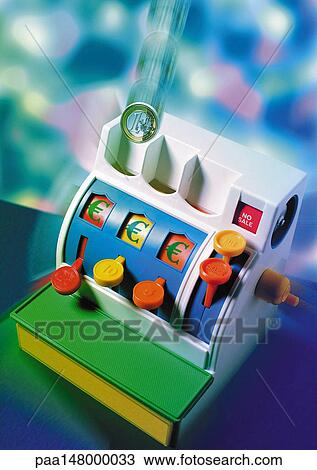 Euro signs on the wheels of a child's slot machine. View Large Illustration Drawing - Euro signs on the wheels of a child's slot machine.. Fotosearch