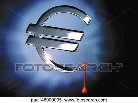 Stock Illustration - Silver euro sign dripping with blood.. Fotosearch