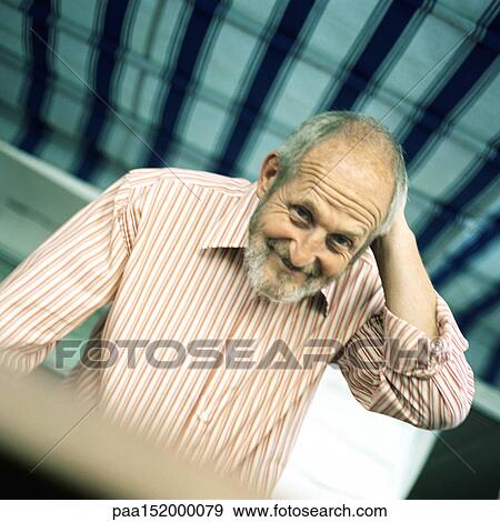 Mature man, hand behind head, portrait. View Large Photo Image Stock Photo - Mature man, hand behind head, portrait.. Fotosearch
