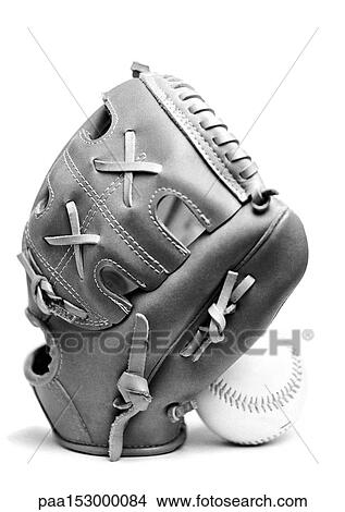 Baseball glove and ball, b&w. View Large Photo Image Picture - Baseball glove and ball, b&w.. Fotosearch