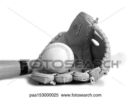 Baseball glove, ball and bat, close-up, b&w. View Large Photo Image Stock Photography - Baseball glove, ball and bat, close-up, b&w.. Fotosearch
