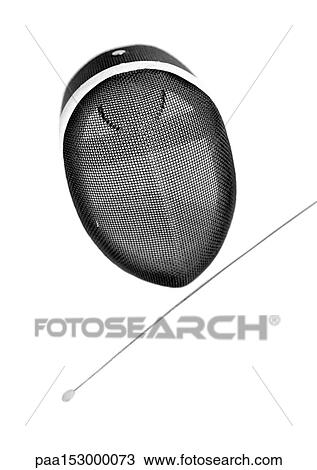 Stock Image - Fencing mask and blade, b&w.. Fotosearch