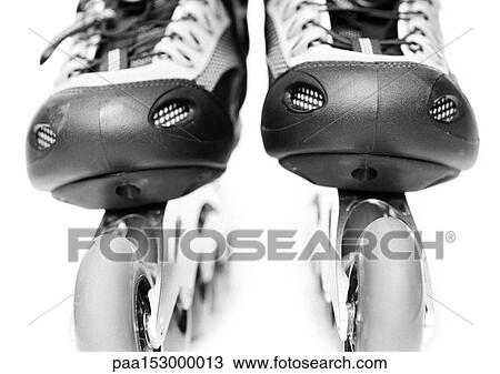 Stock Image - In-line skate, close-up, b&w.. Fotosearch