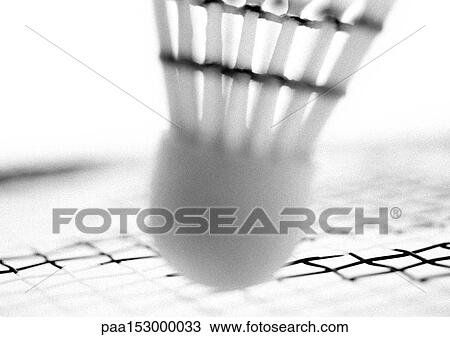 Shuttlecock and net on badminton racket, extreme close-up, b&w. View Large Photo Image Stock Image - Shuttlecock and net on badminton racket, extreme close-up, b&w.. Fotosearch