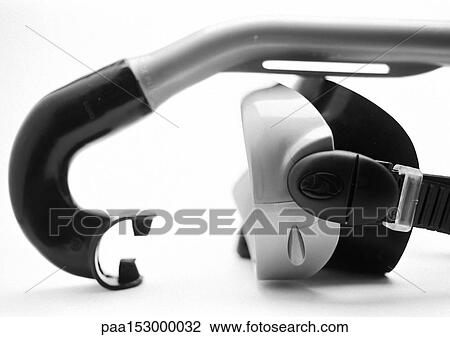 Stock Image - Swimming mask and snorkel, b&w.. Fotosearch