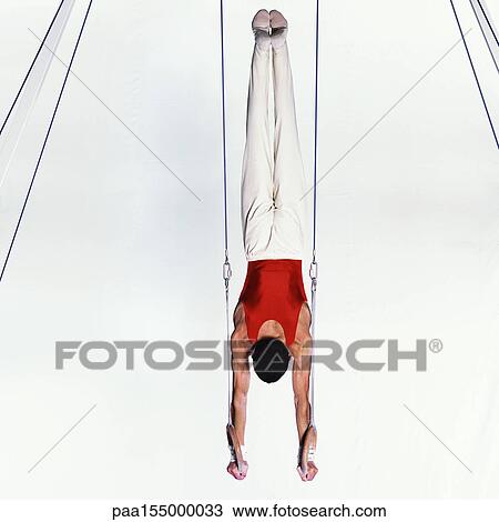 Young male gymnast doing handstand on rings, rear view. View Large Photo Image Stock Image - Young male gymnast doing handstand on rings, rear view.. Fotosearch