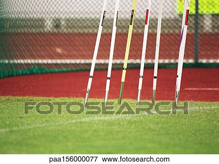 Stock Photo - Javelins prepared for competition. Fotosearch