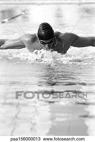 Male athlete swimming butterfly stroke, close-up, b&w View Large Photo Image Stock Image - Male athlete swimming butterfly stroke, close-up, b&w. Fotosearch