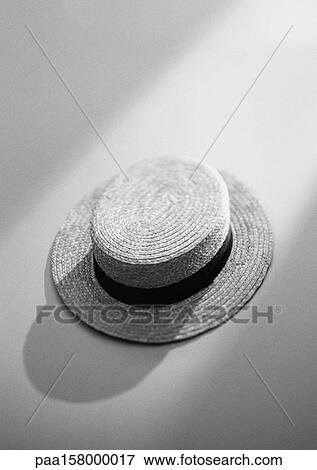 Straw hat, elevated view, b&w. View Large Photo Image Stock Photo - Straw hat, elevated view, b&w.. Fotosearch