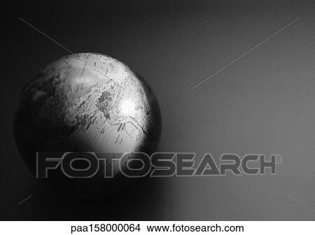 World globe, close-up, b&w. View Large Photo Image Picture - World globe, close-up, b&w.. Fotosearch