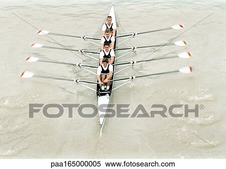 Four men rowing crew in boat, high angle view View Large Photo Image Stock Photography - Four men rowing crew in boat, high angle view. Fotosearch