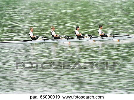Four men rowing crew in boat, side view. View Large Photo Image Stock Photo - Four men rowing crew in boat, side view.. Fotosearch