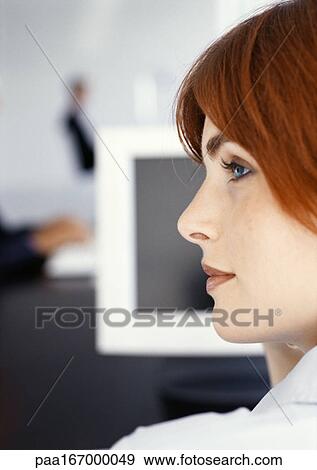 Woman's face, side view View Large Photo Image Stock Photo - Woman's face, side view. Fotosearch
