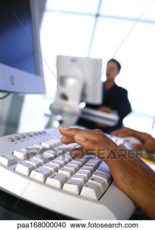 Hands on keyboard, close-up View Large Photo Image Stock Image - Hands on keyboard, close-up. Fotosearch