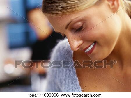 Woman smiling, close-up View Large Photo Image Stock Photograph - Woman smiling, close-up. Fotosearch