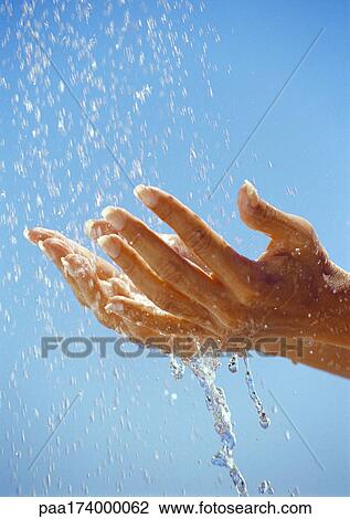 Hands under drops of water, close up View Large Photo Image Stock Image - Hands under drops of water, close up. Fotosearch