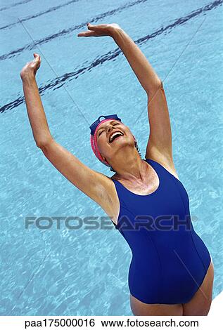 Mature woman in swimming pool View Large Photo Image Stock Photograph - Mature woman in swimming pool. Fotosearch